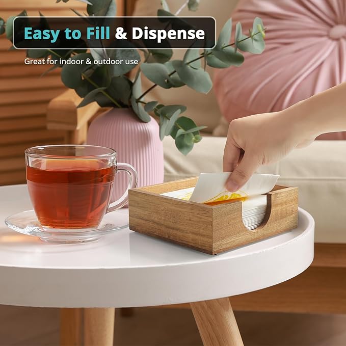 Bivvclaz Acacia Wood Cocktail Napkin Holder, Beverage Napkin Holder - Image 4