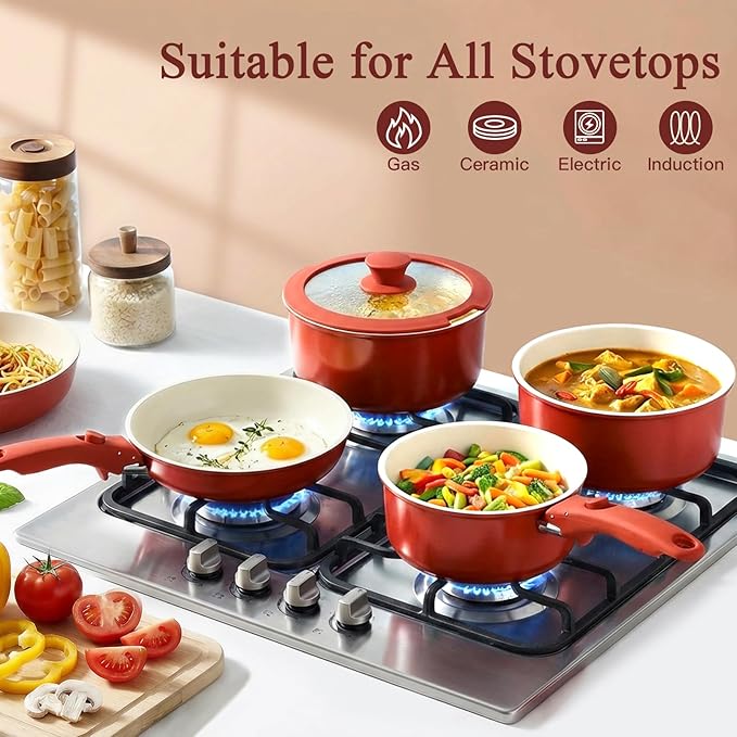GiPP 5PCS Pots and Pans Set Non Stick, Nonstick Cookware Set Detachable Handle