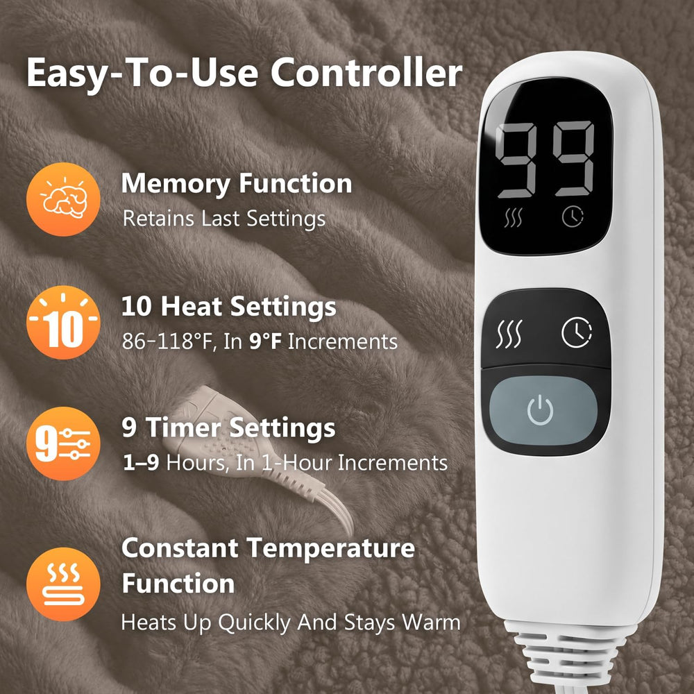 Heated Blanket Electric Throw, 10 Heat Settings 9Hour Auto Shut Off