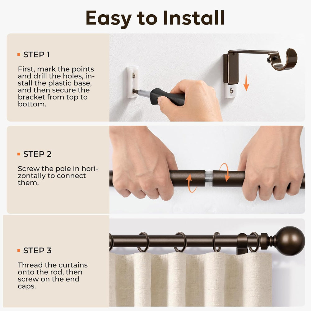 1 Inch Adjustable Curtain Rods, 32"-120", Antique Bronze