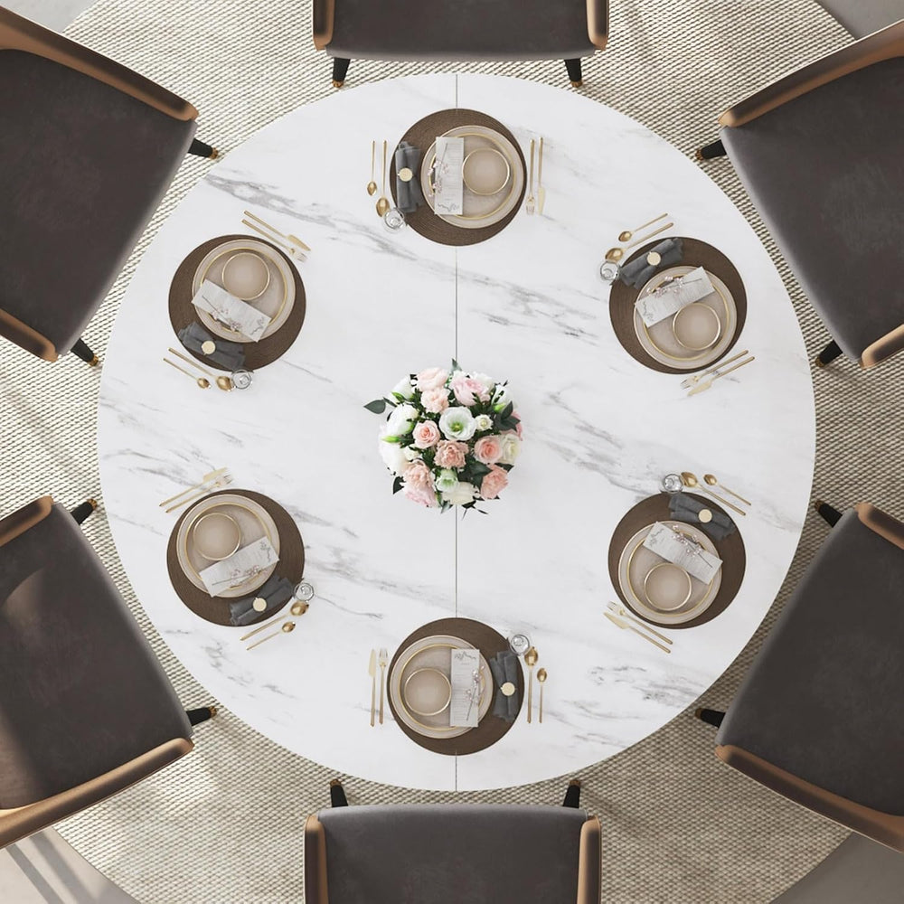 IBF 47" Round Dining Table with Storage, White Faux Marble Kitchen Table...