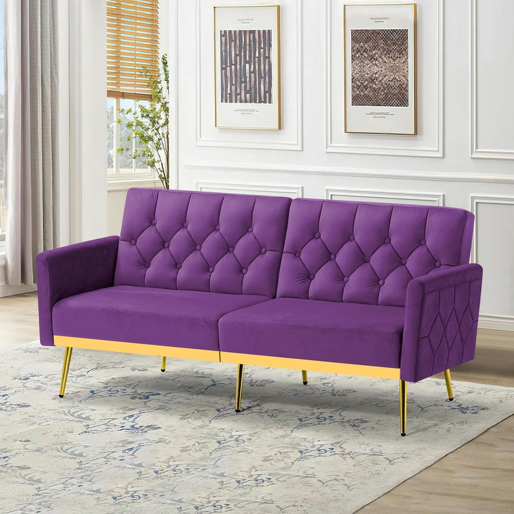 Velvet Sofa Bed w/Adjustable Armrests & Backrests, Purpel