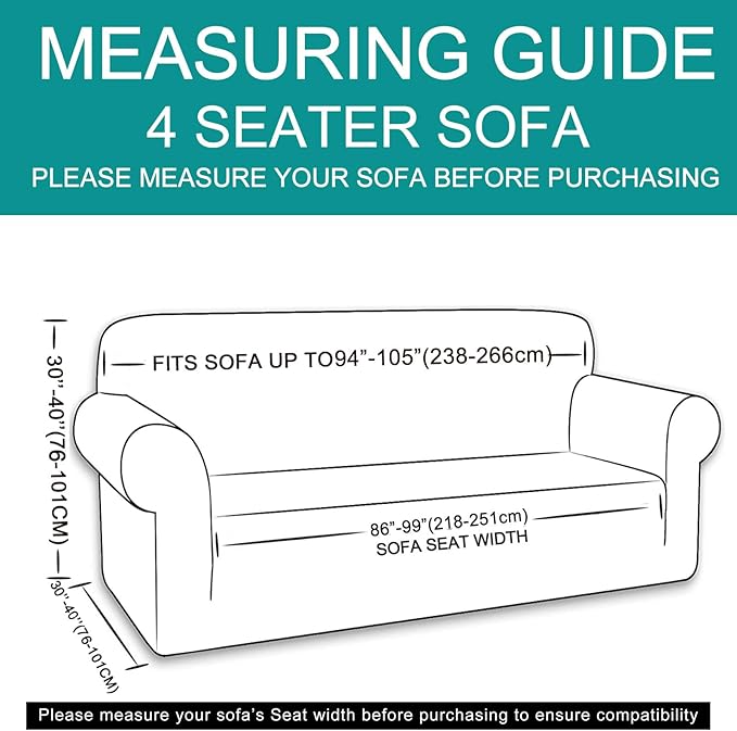 U-NICE HOME 4 Seater Stretch Couch Cover Sofa Cover Washable Sofa Slipcover - Image 6