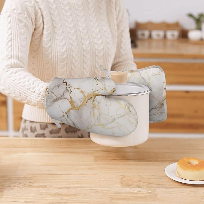 Oven Mitts and Pot Holders Marble Gray Gold White Silicone Kitchen Accessories - Image 7