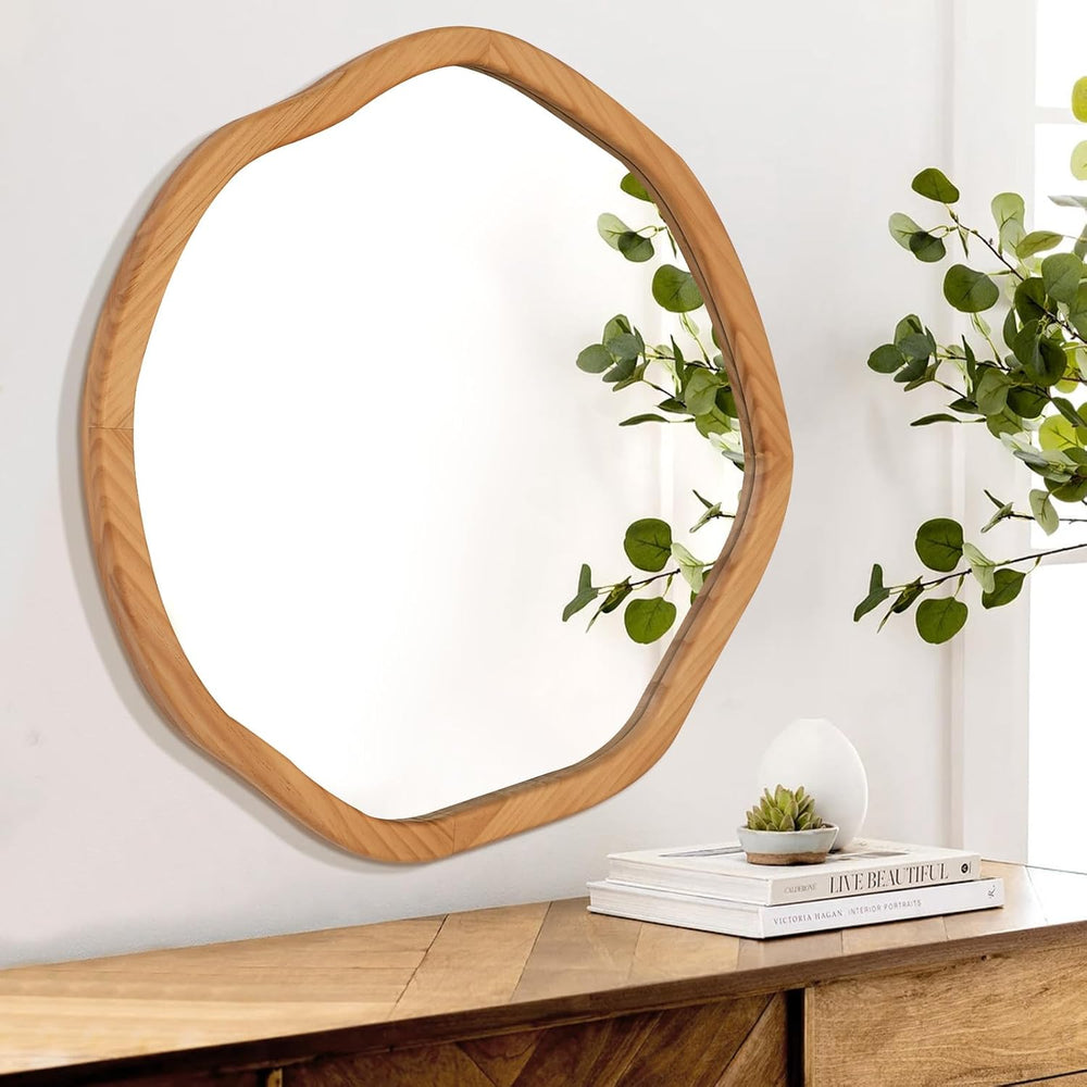 ULIKE Irregular Round Wood Mirror 30 Inch, Natural Wall Mirror