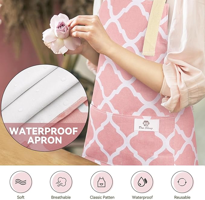 2 Pieces Aprons for Women with Pockets, Cotton Linen Waterproof Kitchen Cooking - Image 4