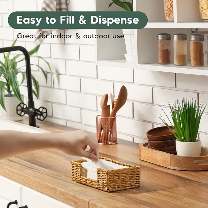 Napkin Holder for Bathroom, Woven Wicker Synthetic Rattan Guest Towel Holder - Image 3