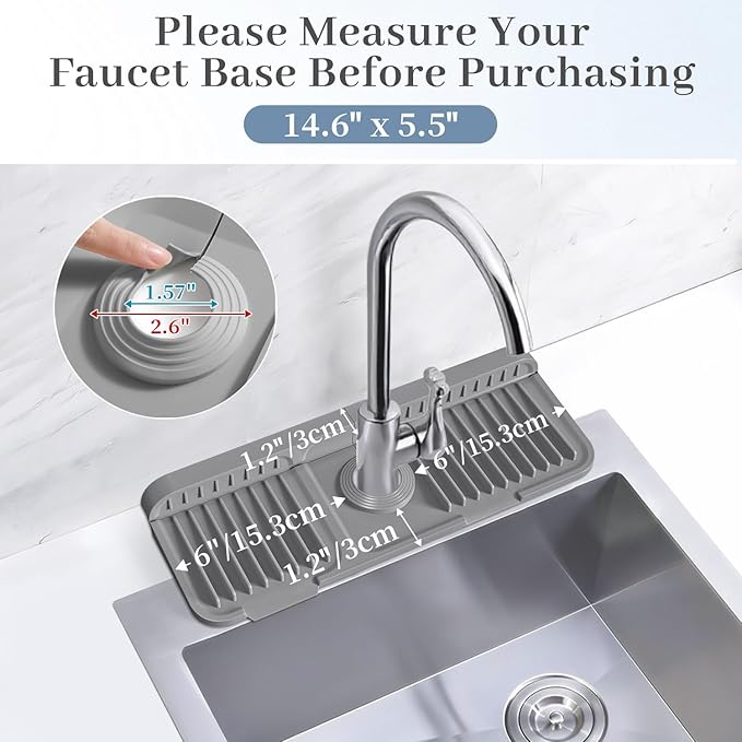 PoYang 14.6 inch Faucet Mat for Kitchen Sink Splash Guard, 7° Slope Silicone - Image 3