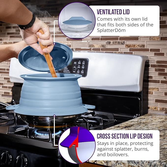 L.I.Q Silicone Splatter Guard – Fits 10 and 12 Inch Pots – Microwave Safe and