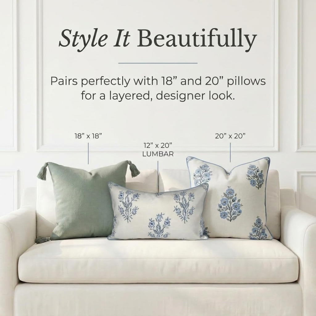 Mary Lumbar Grandmillennial Pillow Cover Only, 12"x20" for Couch, Bed, Chair