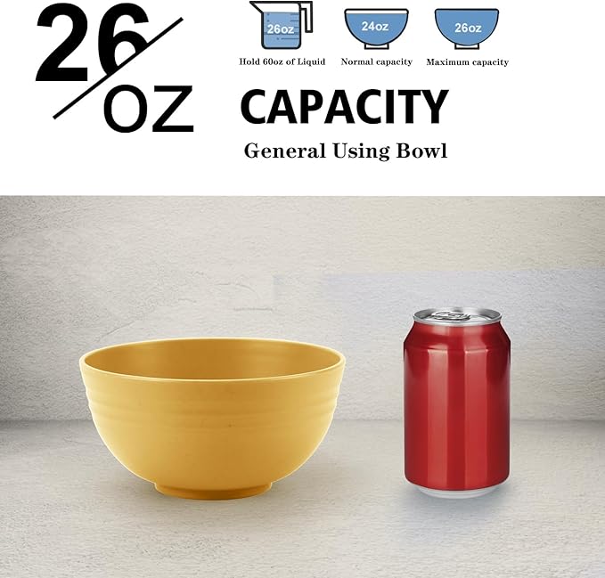 Wheat Straw Bowl Set of 8, Unbreakable Cereal Bowls 26 OZ, Freezer and - Image 3
