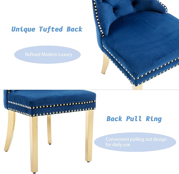 KCC Velvet Dining Chairs Set of 4, Upholstered High-end Tufted Dining Chair w...