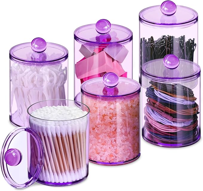 XIPENGKEJI 6 Pack Qtip Holder, Canister Apothecary Jar Set, Bathroom Jars by XIPENGKEJI