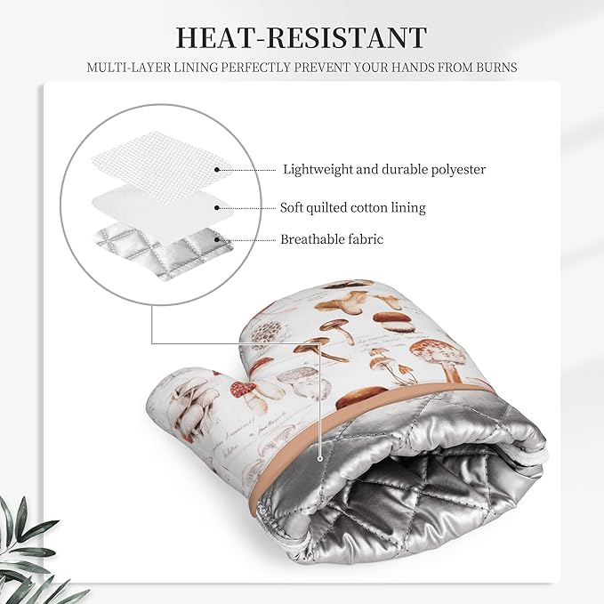 Mushroom Silicone Oven Mitts Pan Mats Set of 2, Heat Resistant Gloves Potholder - Image 5