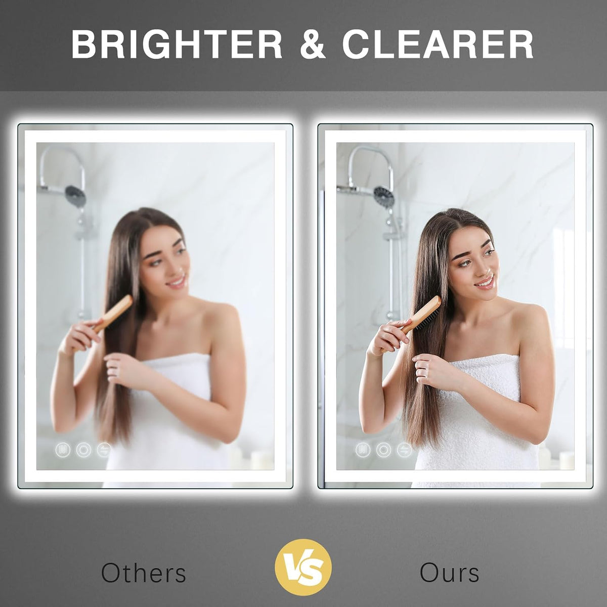 24" x 40" led bathroom mirror with lights shown in use