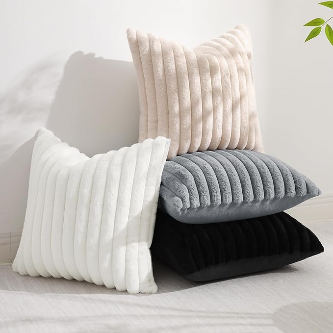 decorUhome Summer Cozy Faux Fur Throw Pillow Covers 26x26 Set of 2 Decorative - Image 5