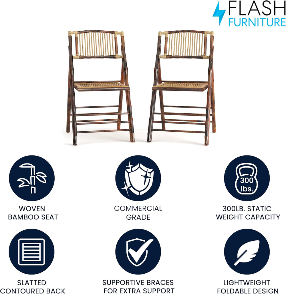 Flash Furniture Folding Bohemian Bamboo Chairs with Curved Backs, Modern Bamb...