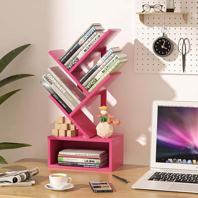 Small Tree Book Shelf,5 Tier Black Tree Bookshelf,Desktop Bookcase,Modern Des...