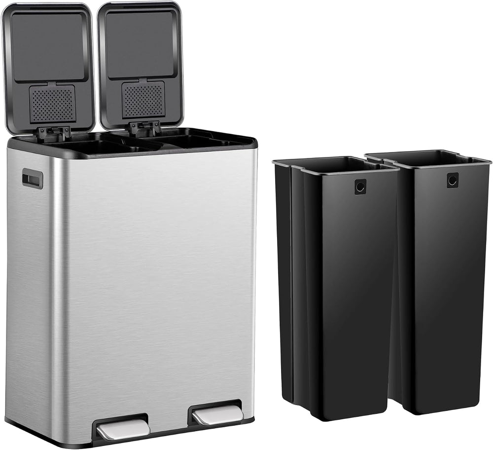 SUPER DEAL Kitchen Trash Can 16 Gallon 60L Dual Stainless Steel Garbage and