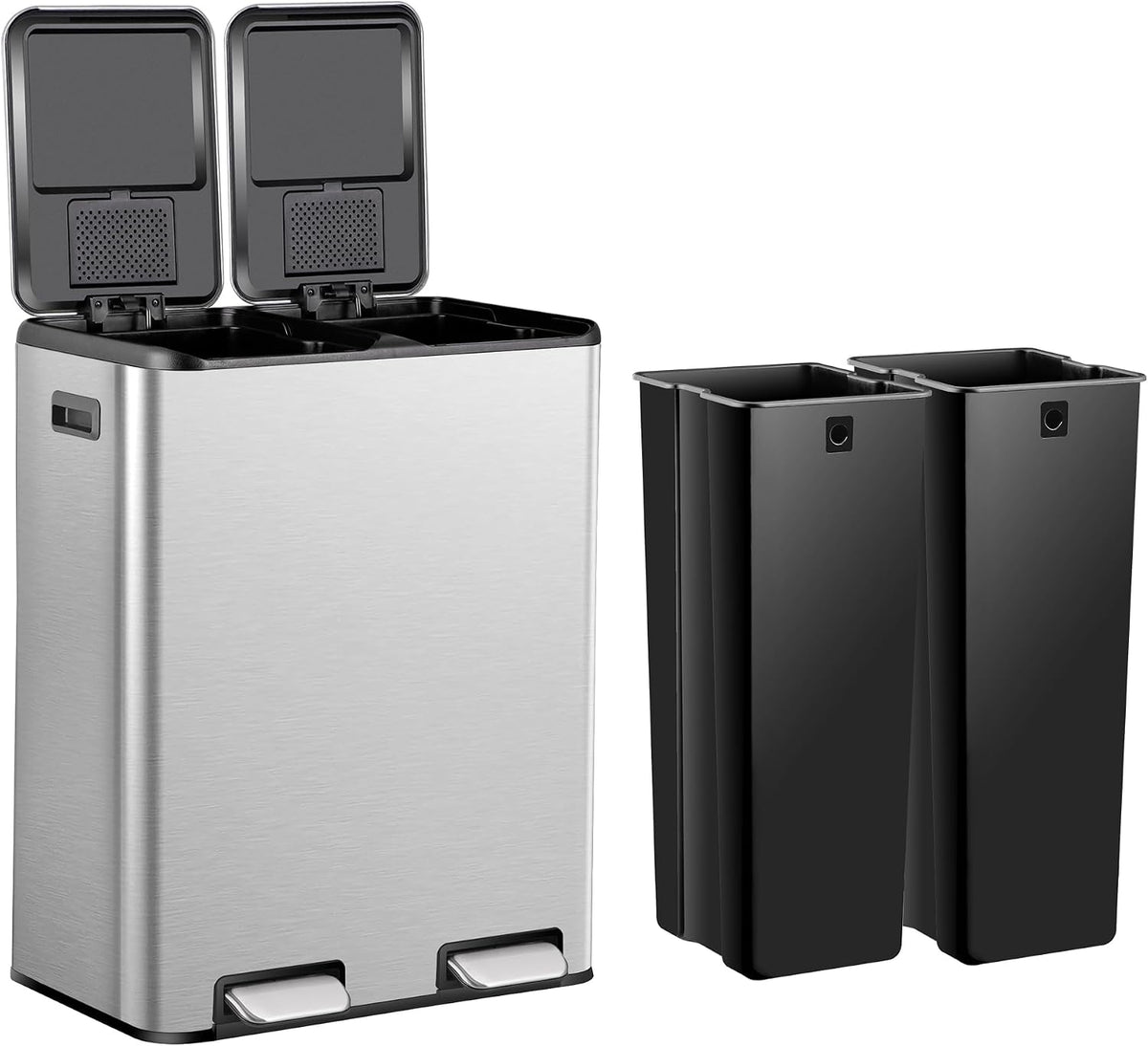 SUPER DEAL Kitchen Trash Can 16 Gallon 60L Dual Stainless Steel Garbage and
