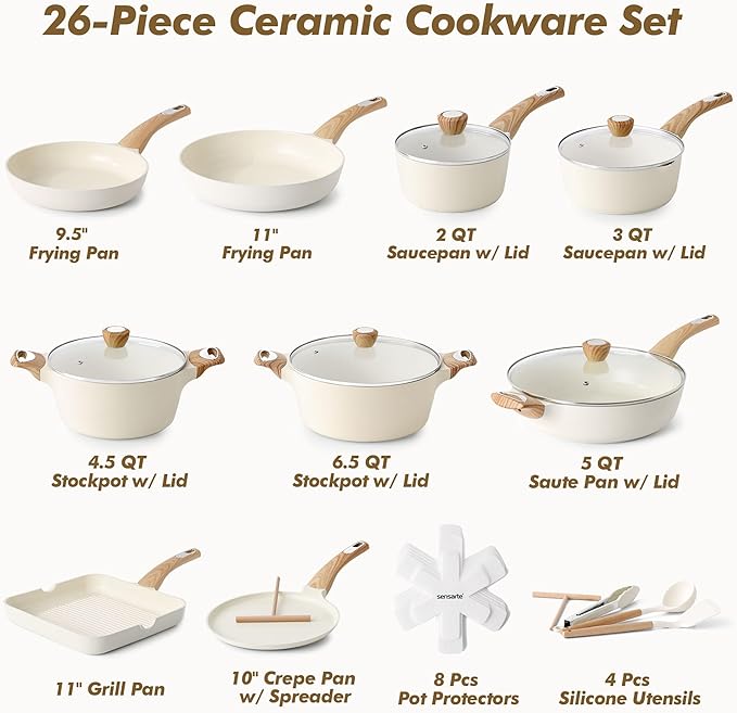 SENSARTE Ceramic Cookware Sets, Pots and Pans Set Non stick, Non toxic Healthy - Image 2