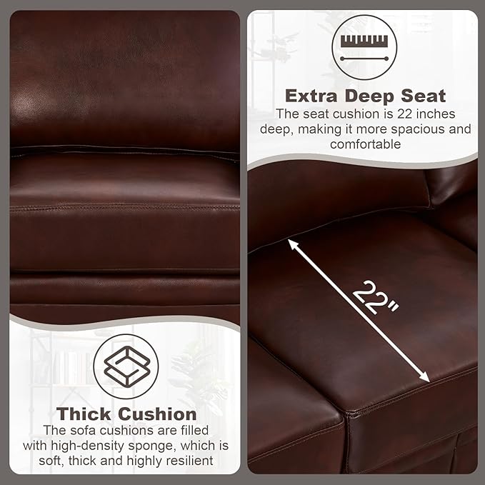 2 Piece Faux Leather Sofa Set,Modern Chair and Loveseat Sets with Storage,Mid...