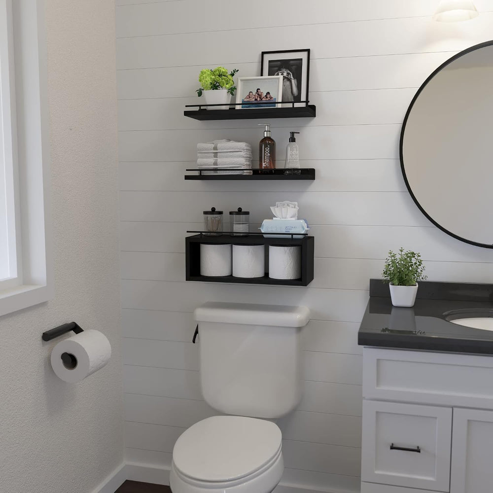 WOPITUES Floating Shelves for Wall with Cube Shelf, Wall Shelves with Metal R...