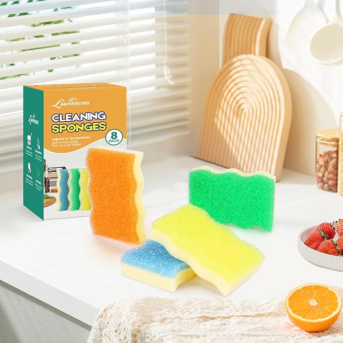 LAUNDRYLUX Scrub Sponge, 8 Pack Dual-Sided Temperature-Responsive Scrubber - Image 7
