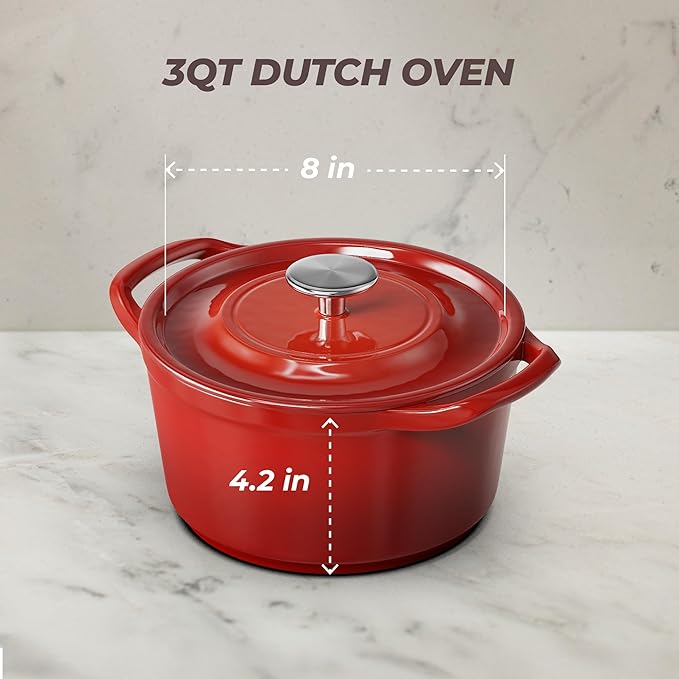 SUNHOUSE Enameled Cast Iron Dutch Oven Pot - 3 QT Dutch Oven - Image 10
