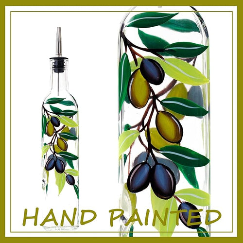 17oz Hand Painted Glass Olive Oil Bottle Dispenser - 500ml Green Oil & Vinegar - Image 2