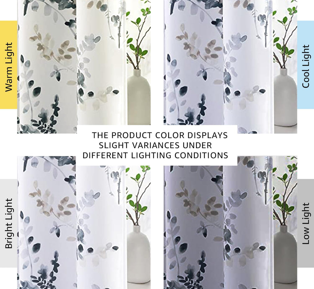 H.VERSAILTEX Blackout Floral Curtains 84”L for Living Room, Bluestone/Taupe