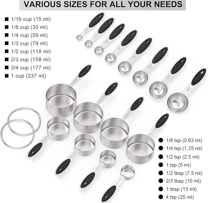 Measuring Cups & Spoons Set of 16, Wildone Stainless Steel Measuring Cups and - Image 2