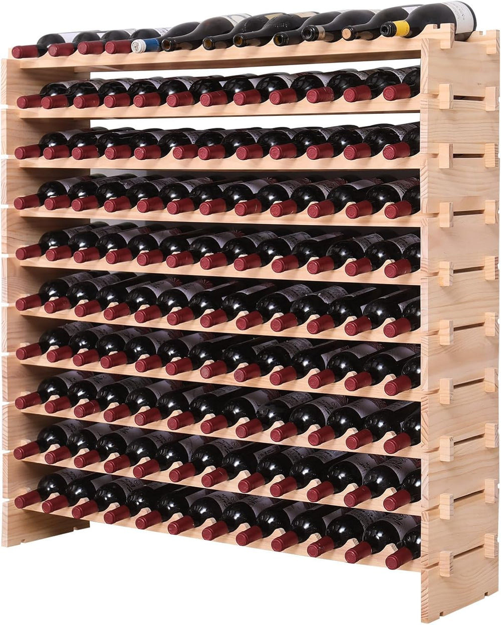 Wood Stackable Storage Modular Wine Rack Cabinet 120 Bottle freestanding Floo...