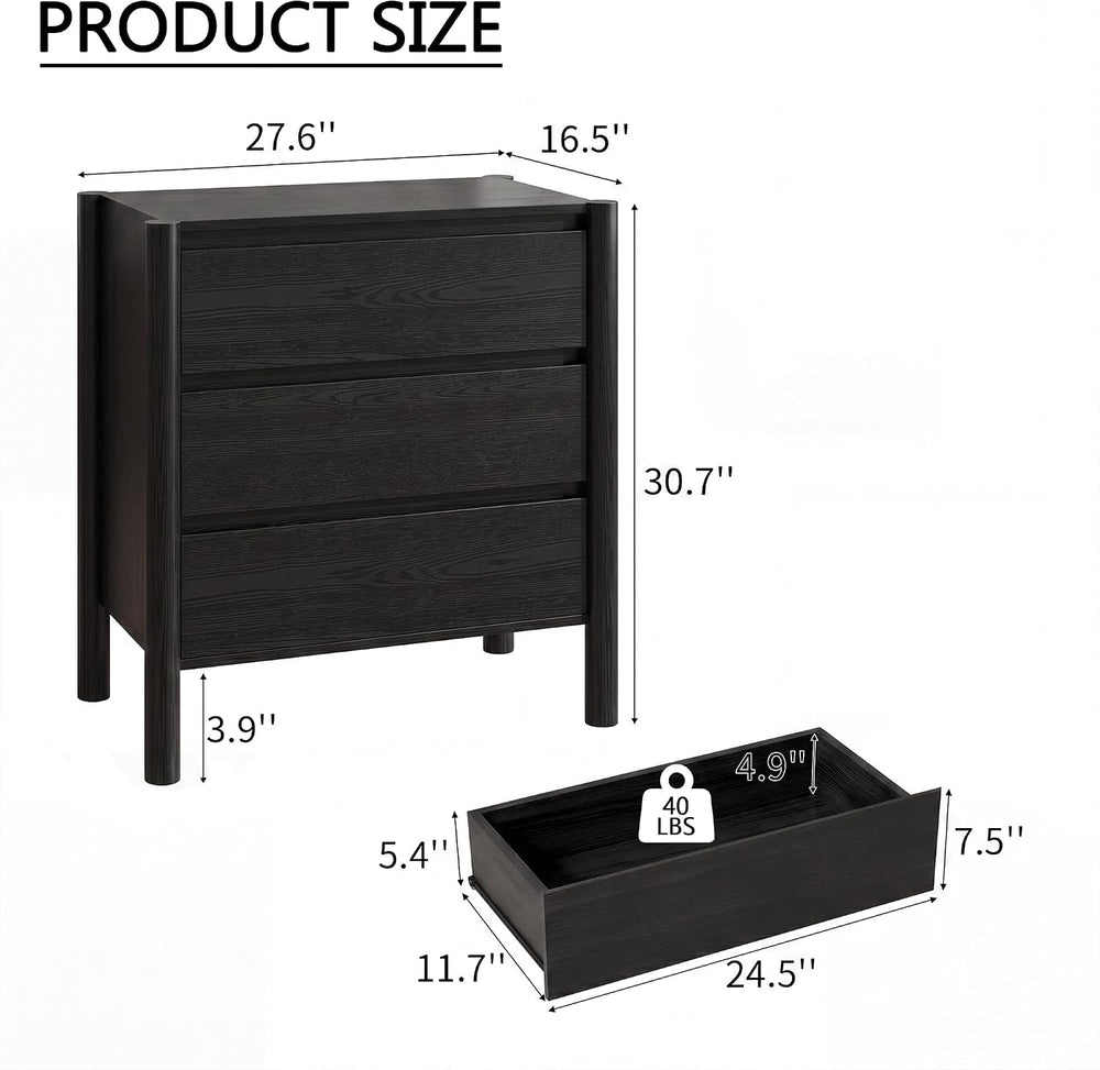 3 Piece Black Dresser for Bedroom Set,9 Drawer Dresser & Nightstands