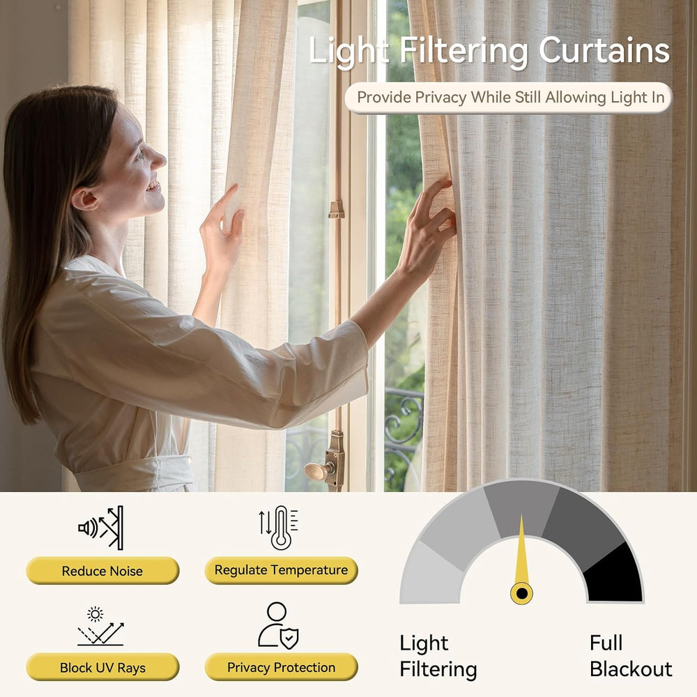 Liz Sheer Pinch Pleated Linen Curtains 90 Inches Long - Light Filtering Pleat...