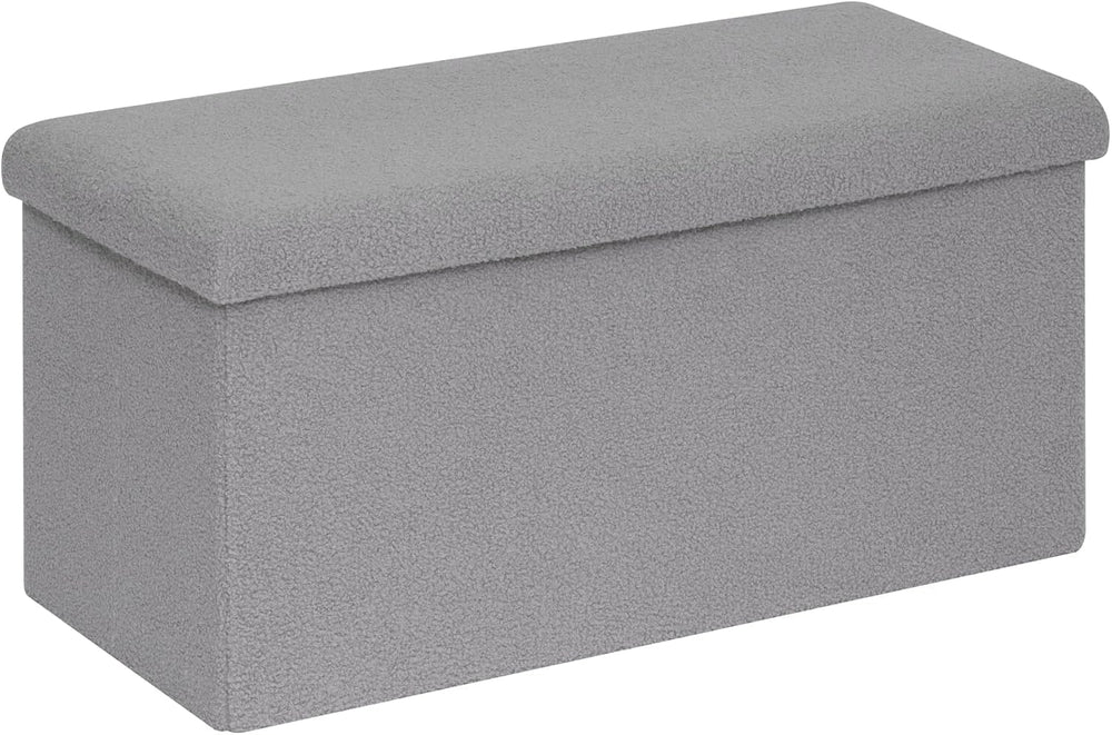PINPLUS Folding Storage Ottoman Bench, Sherpa Ottoman with Storage, Large Lon...