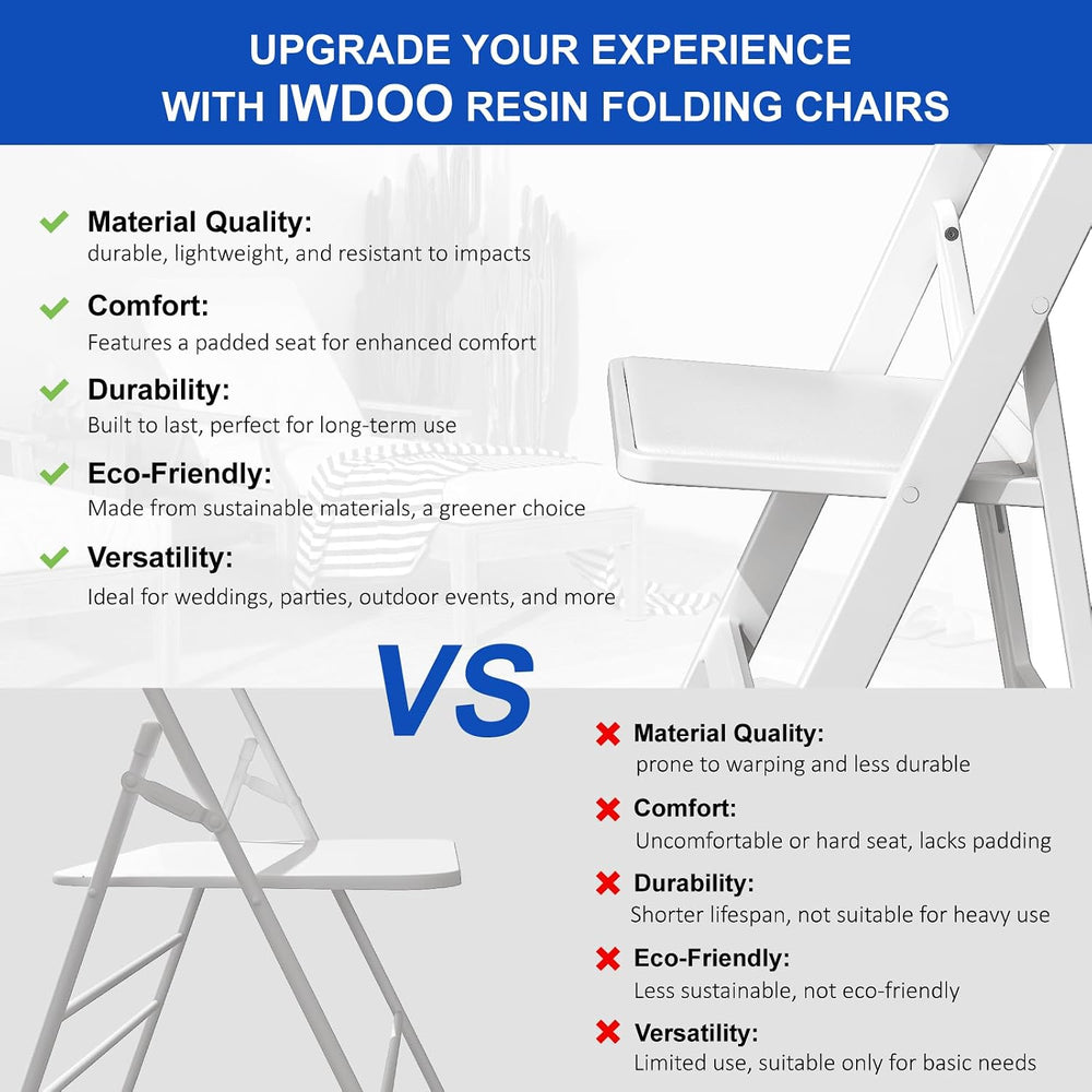 4 Pack Resin Folding Chairs with Cushion for Wedding, Party, Events