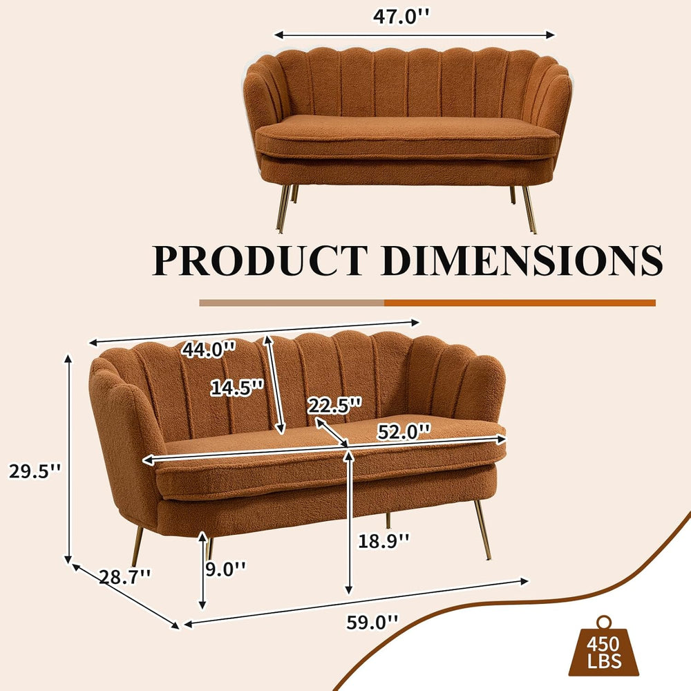 59" Wide Loveseat Sofa, Chenille Upholstered Small Couch | Petal-Shaped ...