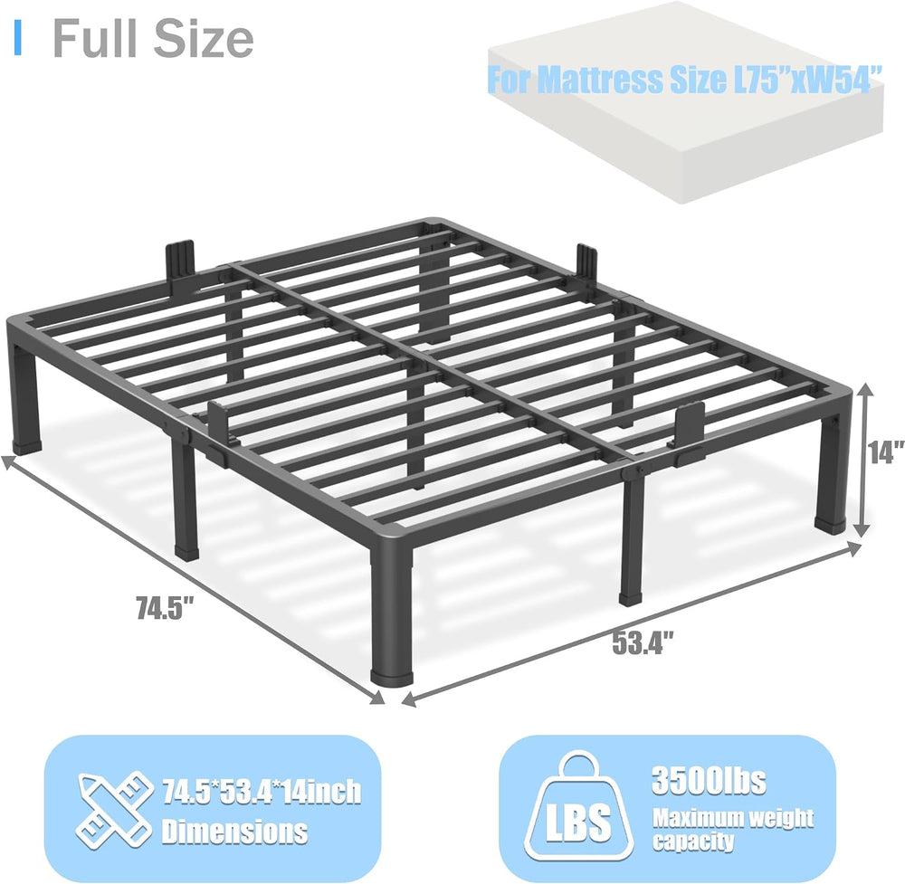 Yitong Angel 14 inch Full Size Bed Frame with Round Corner Legs Mattress Slid...