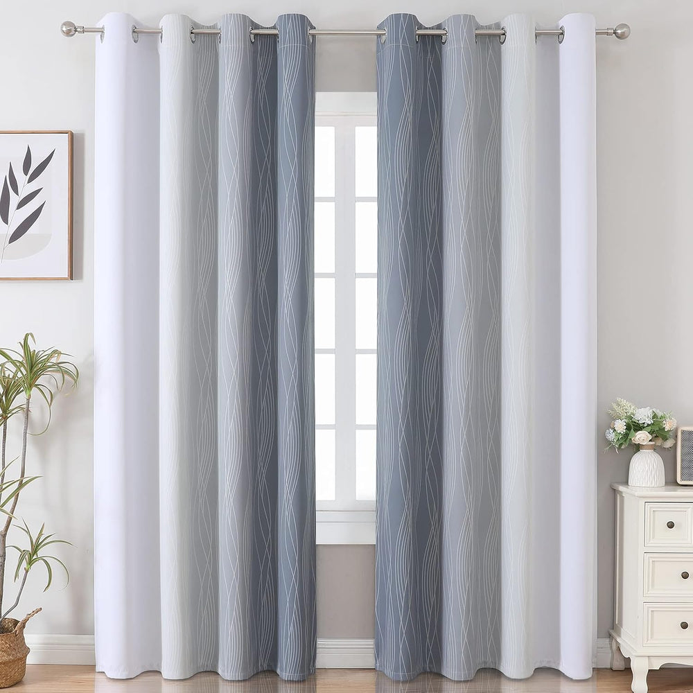 Grey and Greyish White Ombre Blackout Curtains for Living Room 84 Inch Long