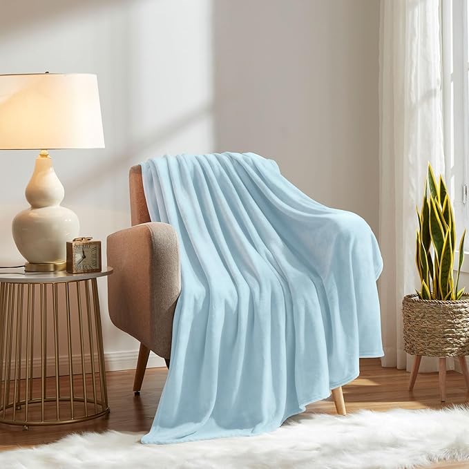 KMUSET Fleece Blanket Twin Size Mist Blue Lightweight Super Soft Cozy Fuzzy Bed - Image 7