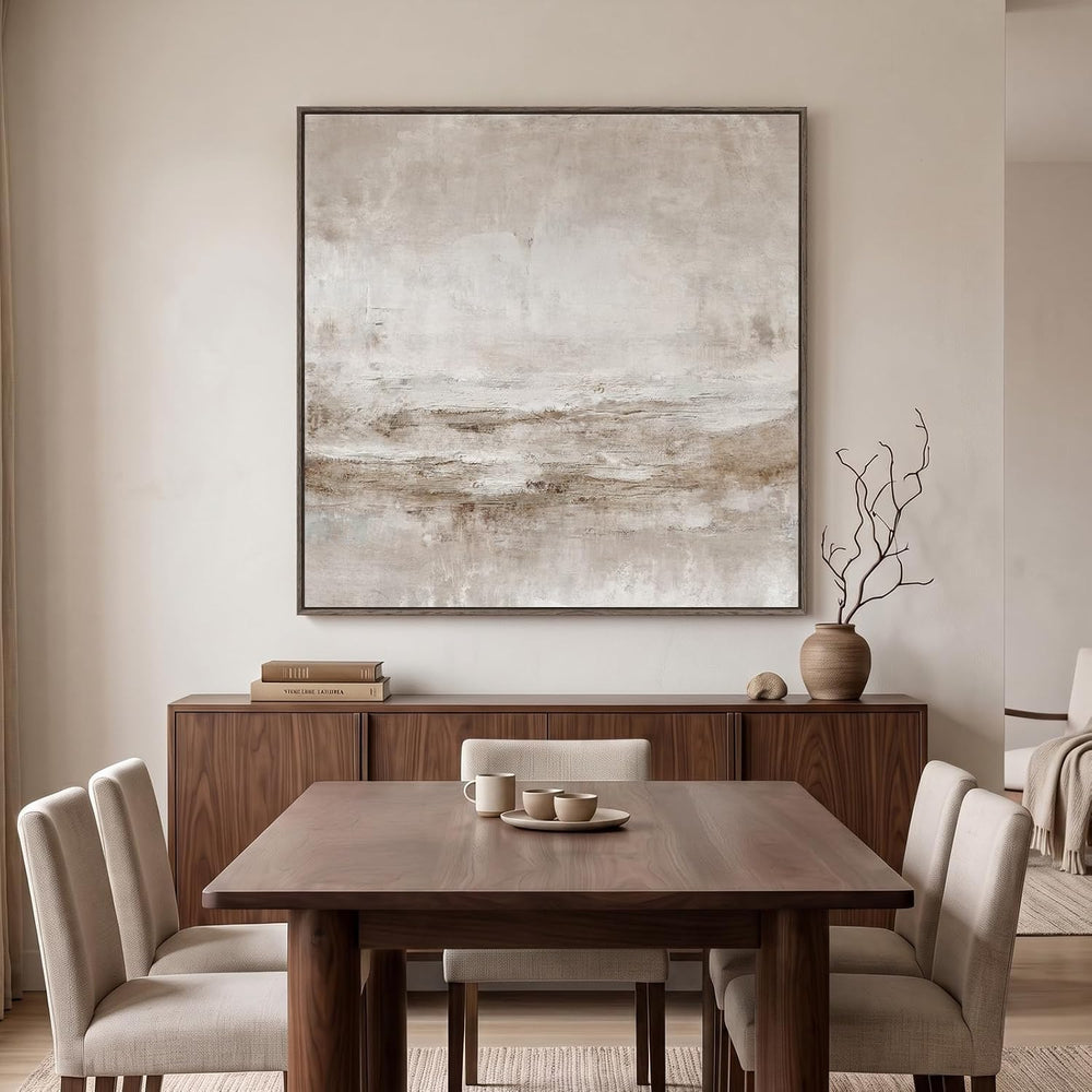 Oversized Framed Neutral Abstract Wall Art for Living Room Decor, 48x48 In