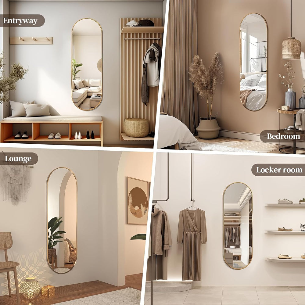 Oval Full Length Mirror, 48"×16" Wall-Mounted Mirror with Metal Fra...