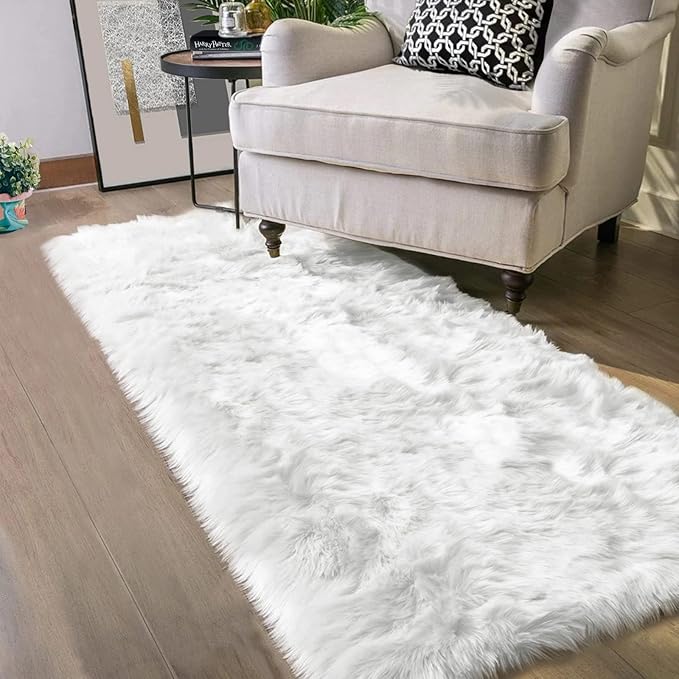 Latepis 2x6 White Runner Faux Fur Sheepskin Rug by Latepis