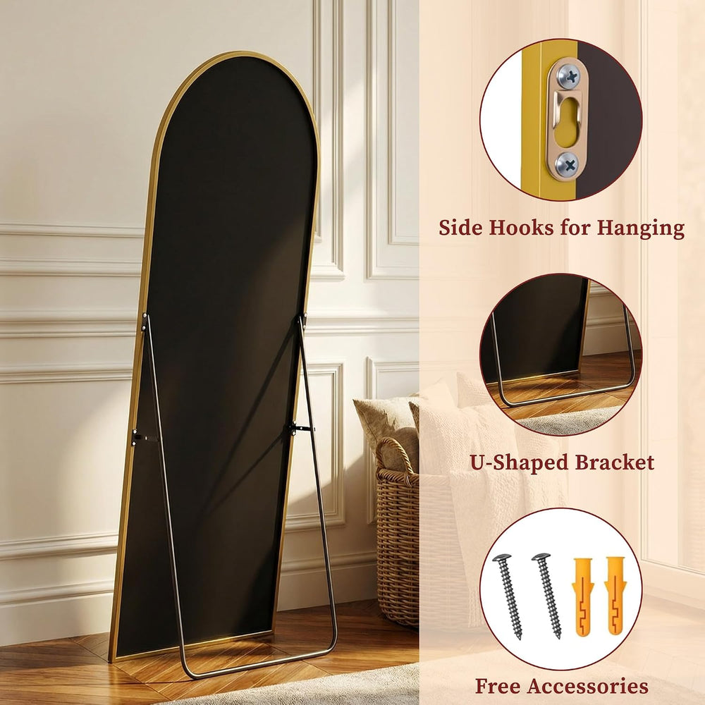 Suidia 56"x15" Arched Full Length Mirror With Stand, Gold Floor Mirror