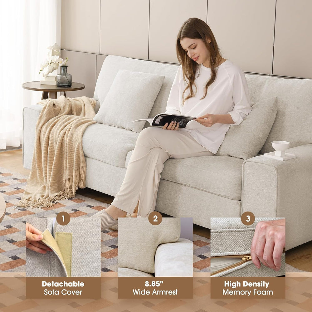 DOPEDIO 71.25" Chenille Loveseat Sofa, Beige, Modern Couch for Living Room