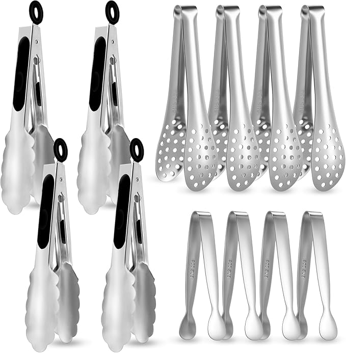CHENGU12 Pack Stainless Steel Tongs 4/5/7inches Food Serving Clip Kitchen by CHENGU