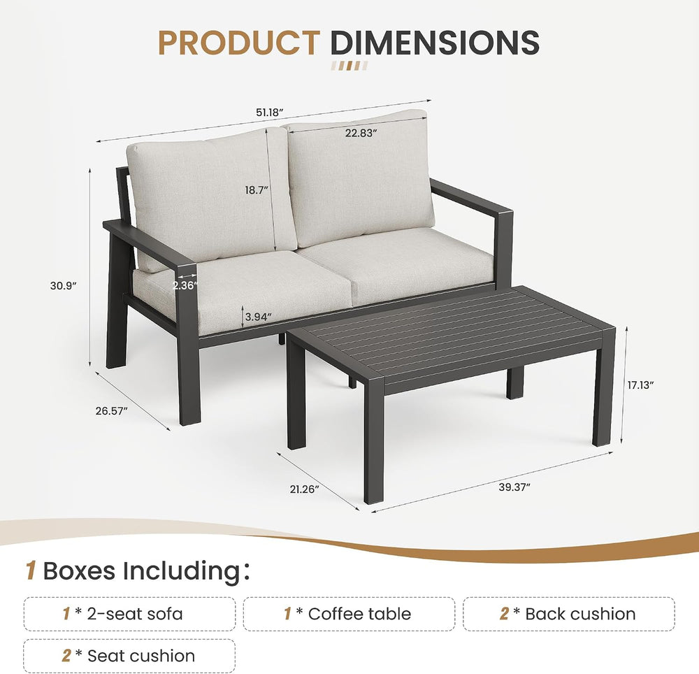 Aluminum Outdoor Loveseat with Coffee Table Small Furniture Patio Love Seat C...