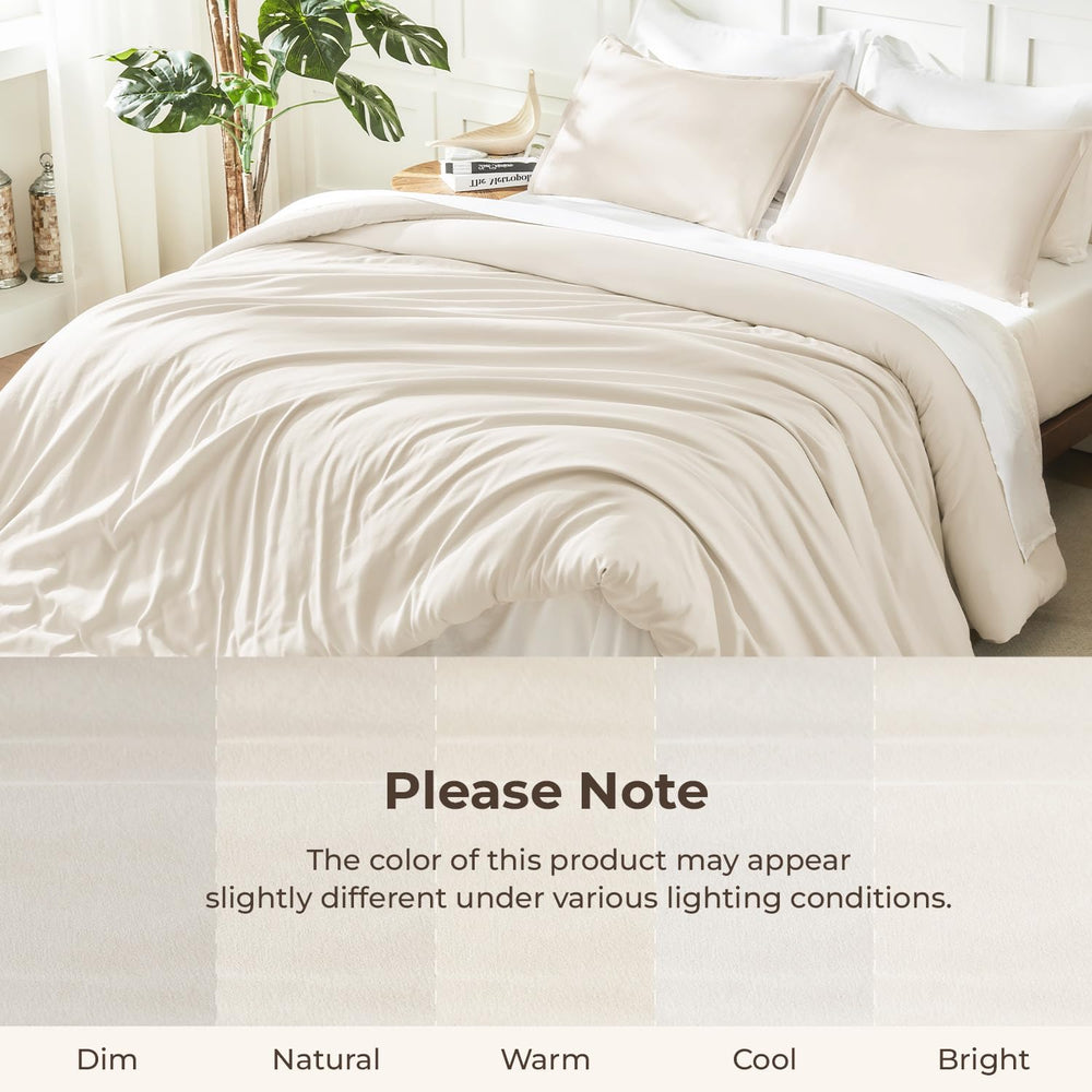 Litanika Comforter Full Size Beige, 3 Pieces Lightweight Solid Bed Set