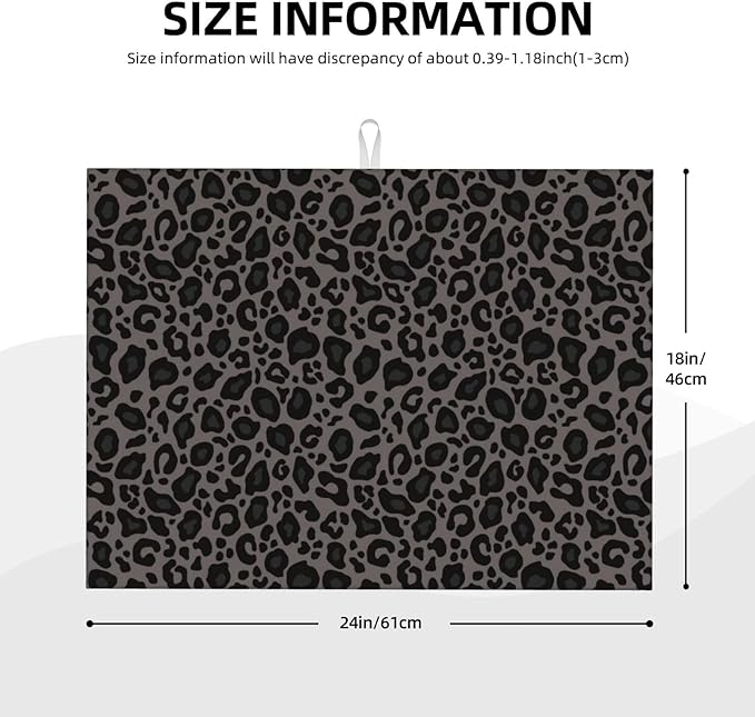 Black Grey Leopard Print Dish Drying Mat Cheetah Wild Animal Dark Skin Drying - Image 3